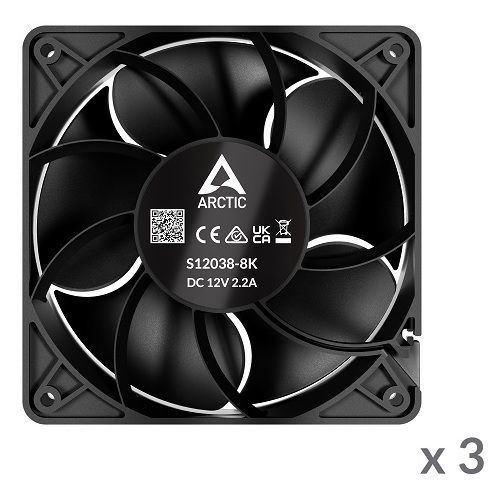 ARCTIC S12038-8 serverio ventiliatoriai, 4-pin, 120mm, 3 vnt.