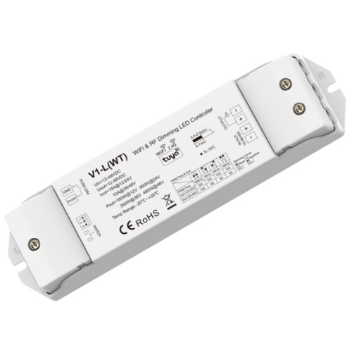 V1-L(WT) nuolatinės įtampos valdiklis 12-48V, 1x15A, Push-Dimm, Tuya, Wi-Fi