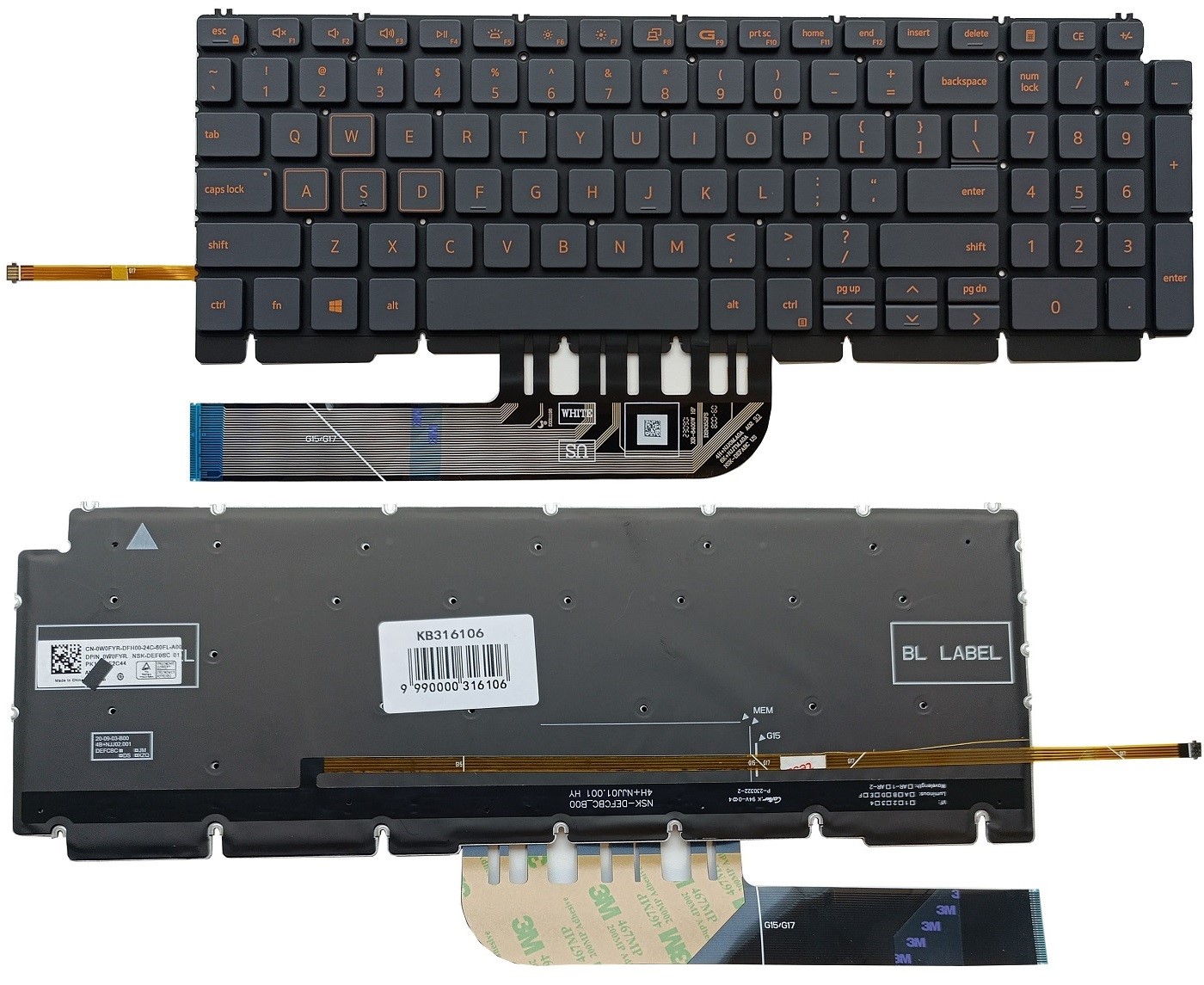Klaviatūra DELL G15 5510, su pašvietimu, US