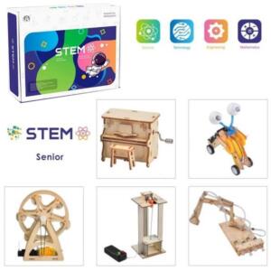 Medinių konstruktorių rinkinys "Jaunųjų išradėjų laboratorija", 5 vnt. mokomųjų modelių