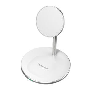 Belaidis įkroviklis CHOETECH, 15W, 2in1, magnetinis, baltas su stovu
